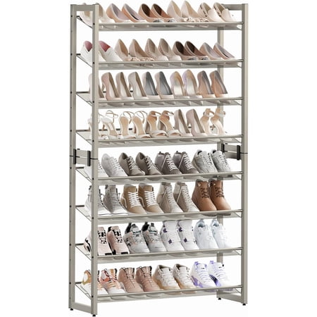 SgoodS Shoe Rack 8-Tier Shoe Organizer Metal Rack for Garage Set of 2 4-Tier Stackable Shelf with Adjustable Flat or Angled Shelves 32-40 Pairs Cappuccino Beige ULMR008L01
