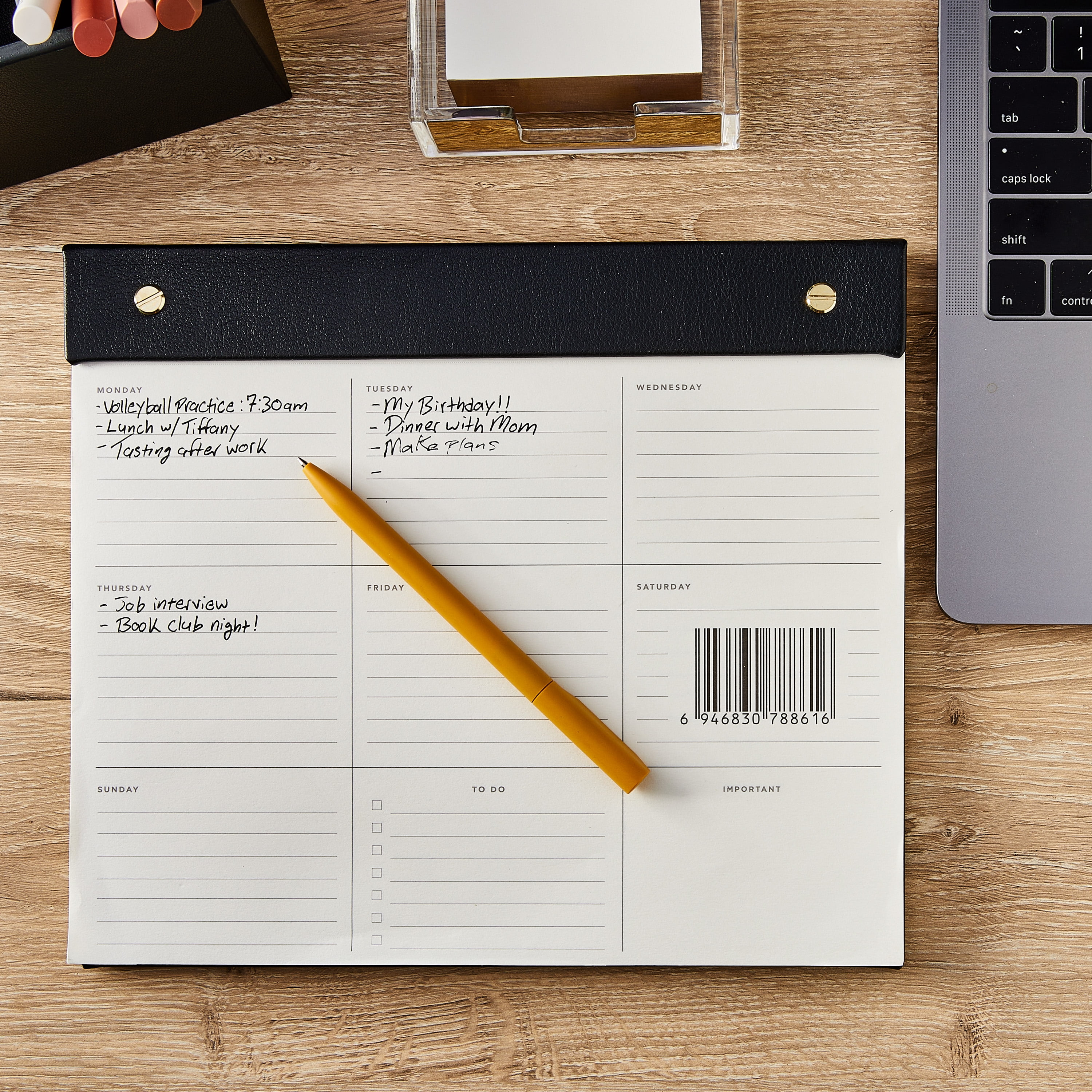 Pen+Gear Weekly Planner Pad, Undated, Rich Black Simulated Leather, 8.5” x 10”, 60 Sheets