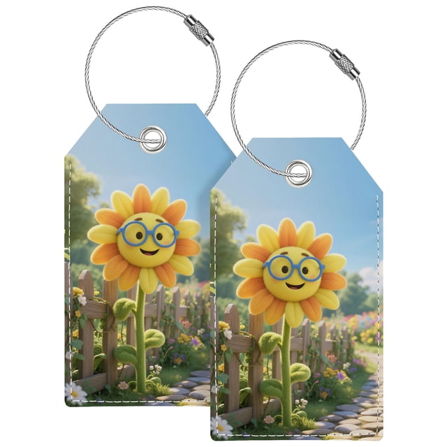 Etiqueta de equipaje CASMONAL de piel sintética con forma de girasol, 11,4 x 6,4 cm, paquete de 2
