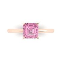 1.5 ct Asscher Cut Simulated Pink Diamond Solitaire 18K Rose Gold Womens Engagement Ring