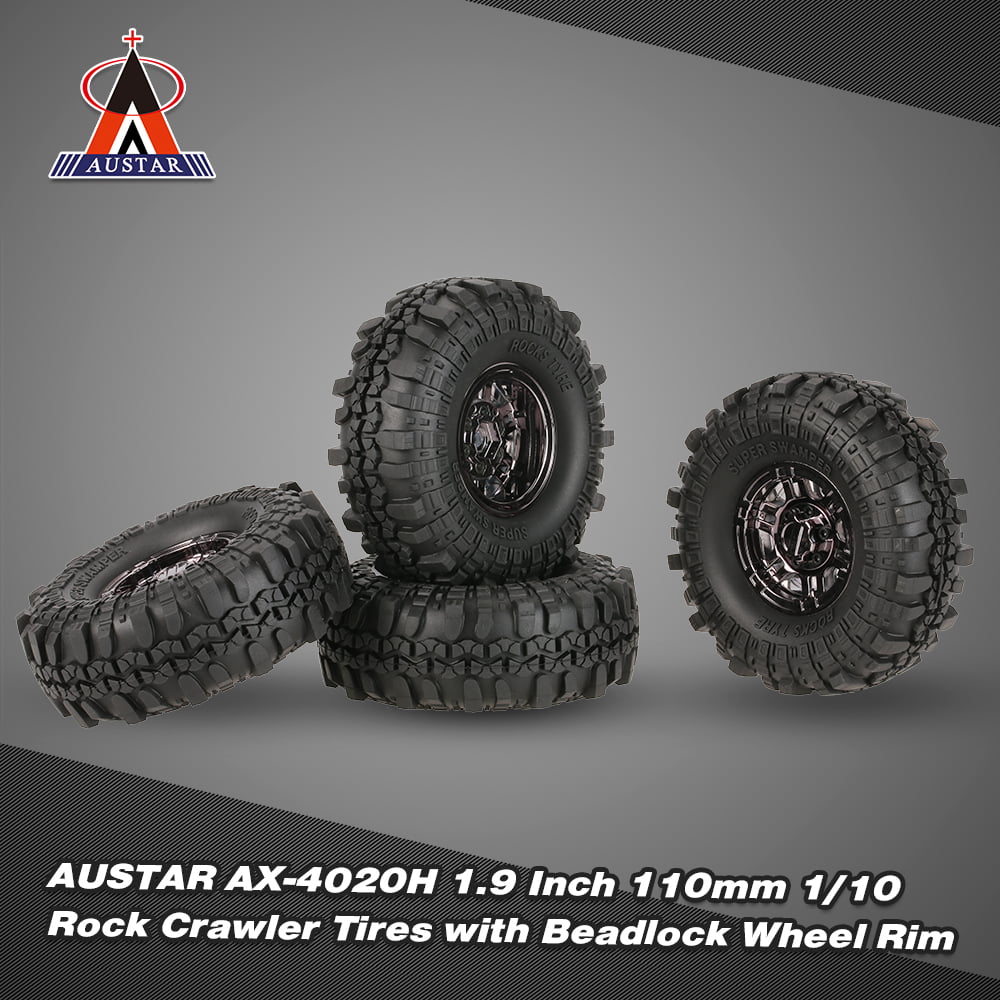 4pcs RC Crawler 2.2 Mud Slingers Tires Tyres OD 124mm & Alum 2.2 Beadlock Wheels Rims