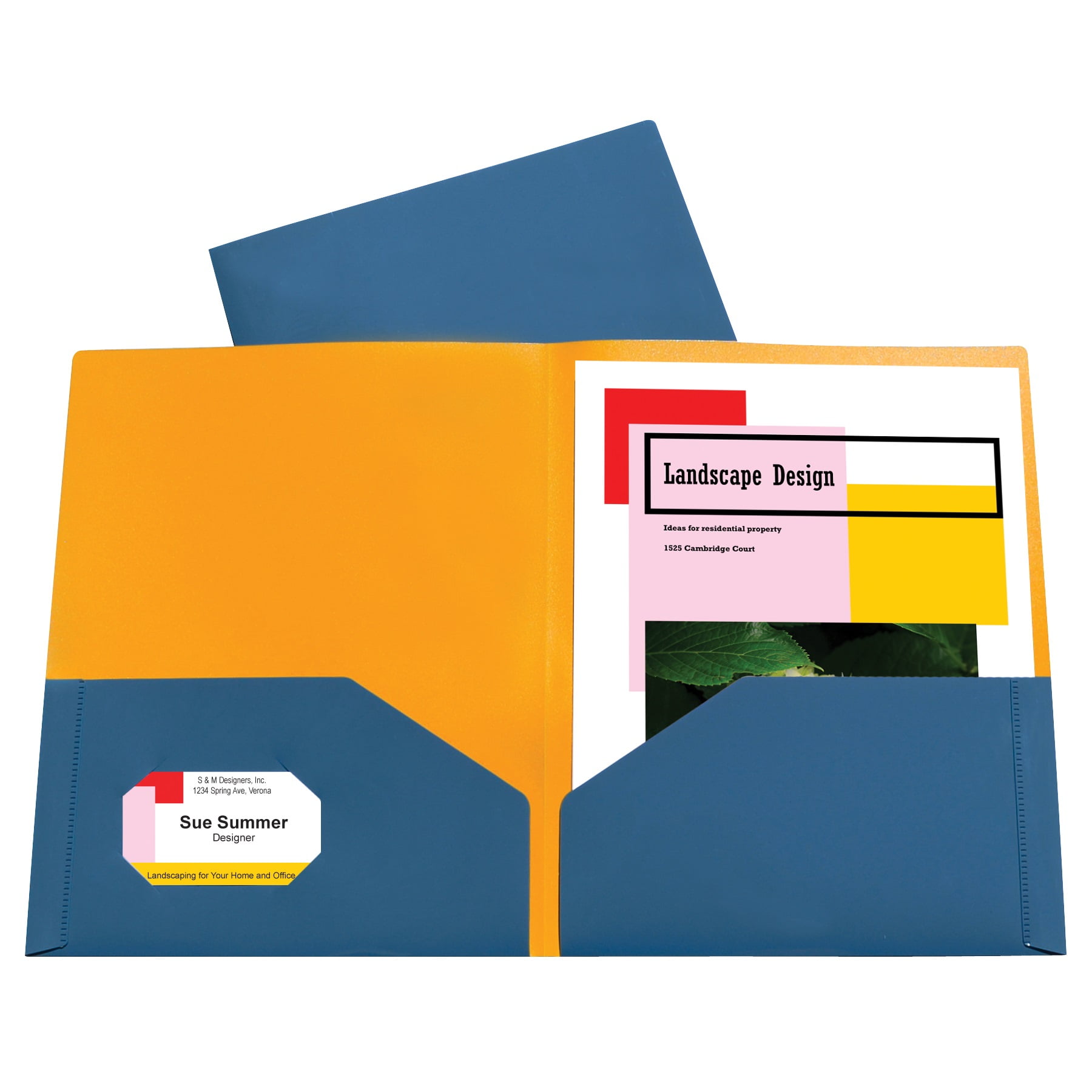Two-Tone Two-Pocket Super Heavyweight Poly Portfolio, Blue/Orange (Set of 10 Folders)