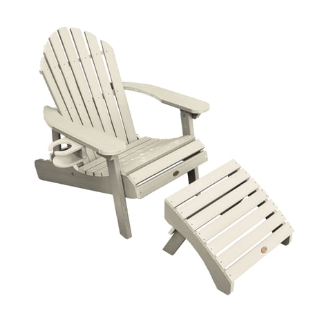 Highwood 3-pc Hamilton Adirondack Set with 1 Folding Ottoman and 1 Cup Holder - Folding and Reclining, Outdoor, Eco-friendly, Synthetic Wood