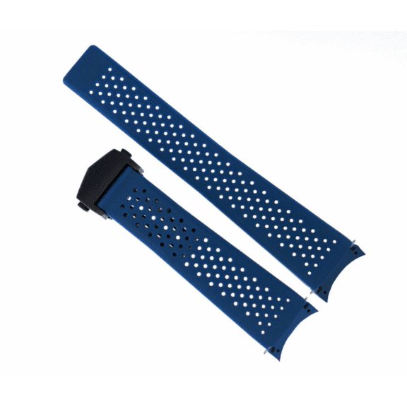 22MM RUBBER STRAP BAND  FOR TAG HEUER GRAND CARRERA CALIBRE BLACK CLASP BLUE
