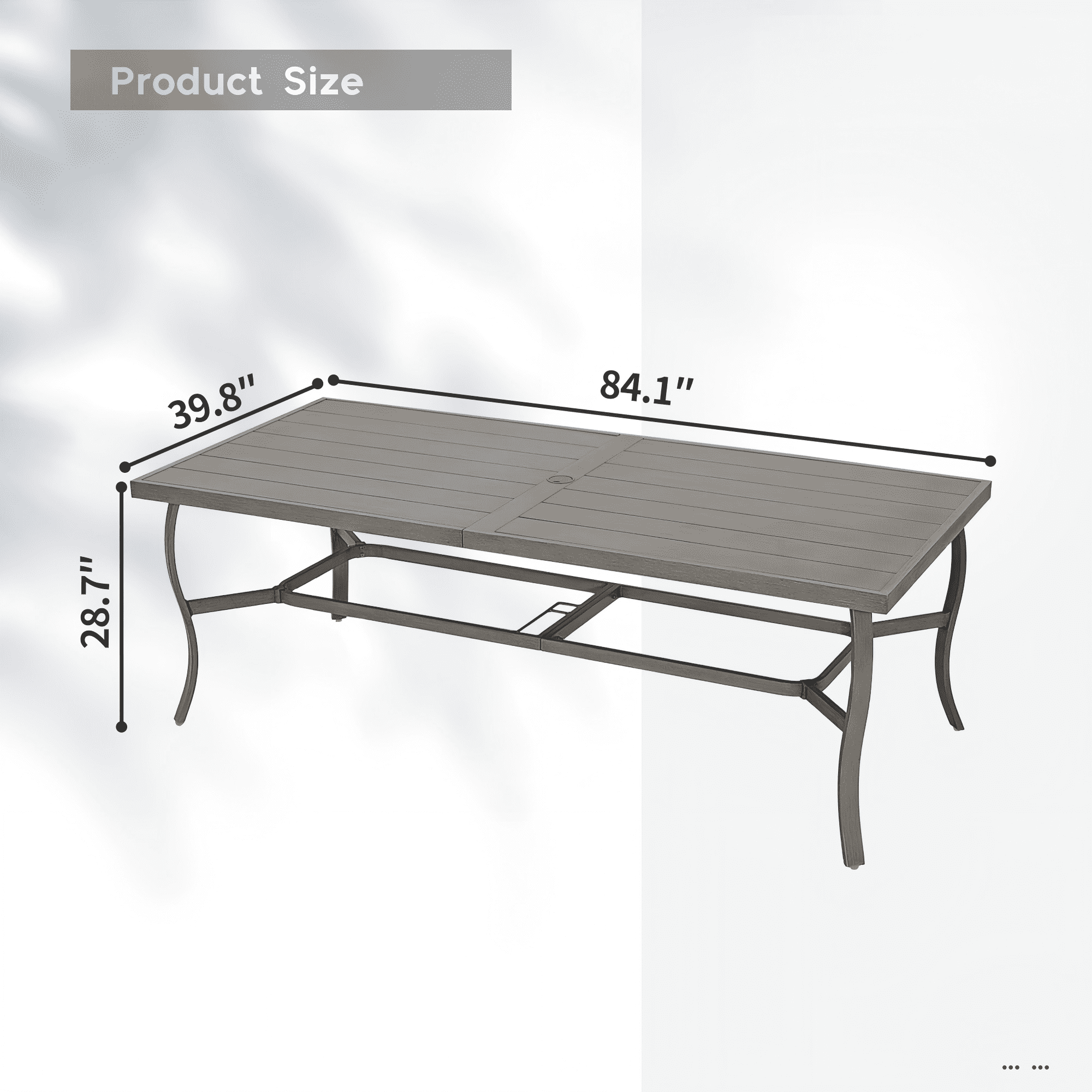 Outdoor Dining Table for 8, 84 Inch Aluminum Patio Table with Umbrella Hole, All Weather Rectangle Outdoor Table for Backyard Garden Poolside, Grey