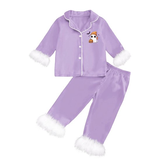 Shadoumai Halloween Pajamas Size 14-16 Round Neck Ghost Print Long Sleeve Family Easter Outfits Matching Sets Casual Conditioning Clothes Sleepwear for