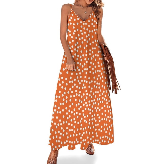 Elegante vestido sin mangas de lunares blancos y caqui vestido de noche de lujo para mujer Vestidos