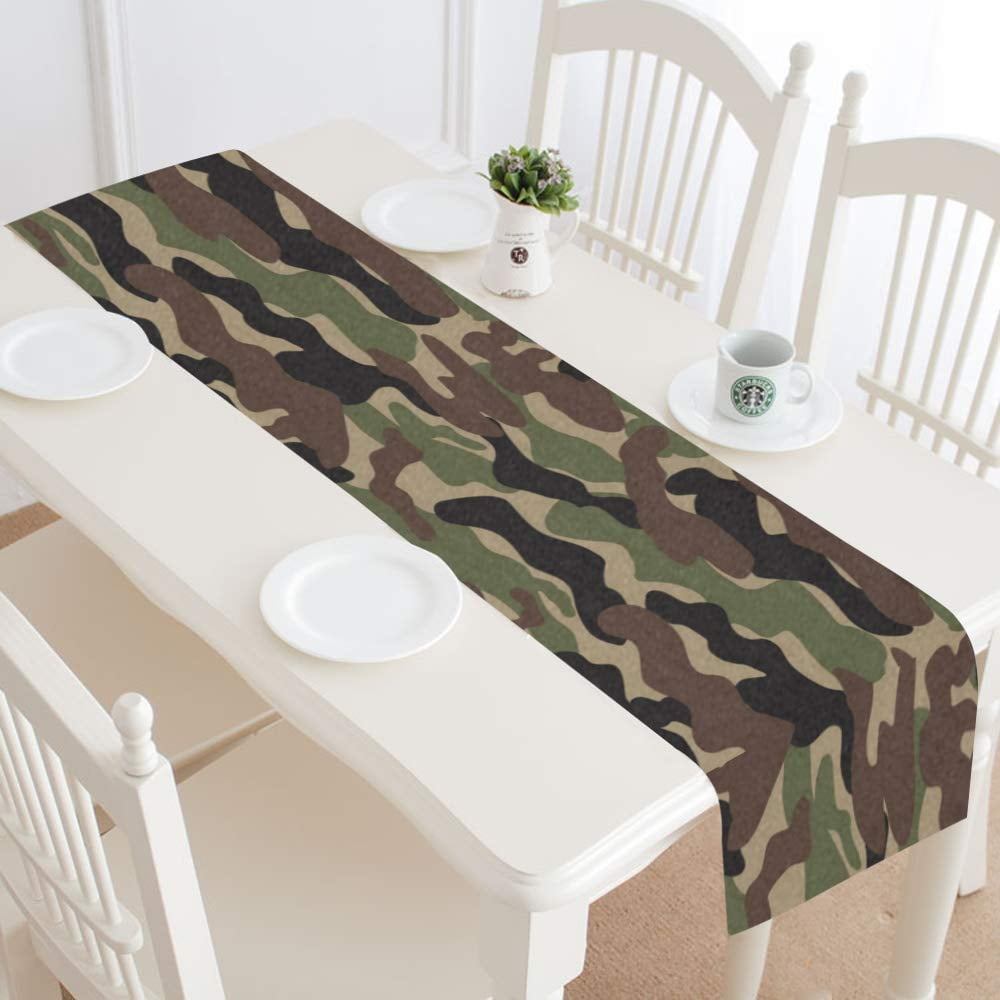 MKHERT Camouflage Table Runner for Office Kitchen Dining Room Wedding