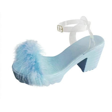 

A0624 ociviesr sandals for Women Women s Plus Size Fashion Thick Heel And Hairy Buckle Fish Mouth Sandals Furry