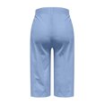 thumbnail image 6 of YOIAVAIOY Capri Pants for Women Business Casual Loose Fit Work Cropped Pants Button Stretchy Solid Capris with Pockets Blue M, 6 of 7