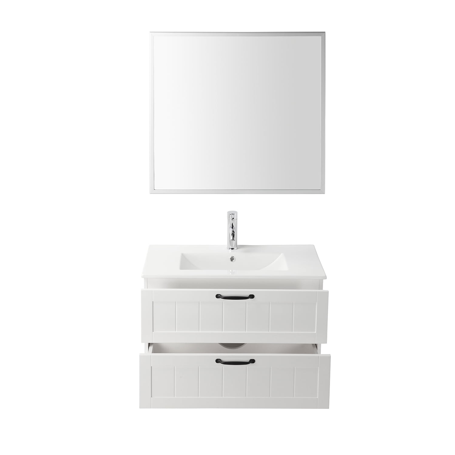 Demi Bonn 31" Wall-Mounted Bathroom Vanity with Decor Line Soft-Close Double Drawer, Basin and Mirror, Faucets and Drains Not Included, White