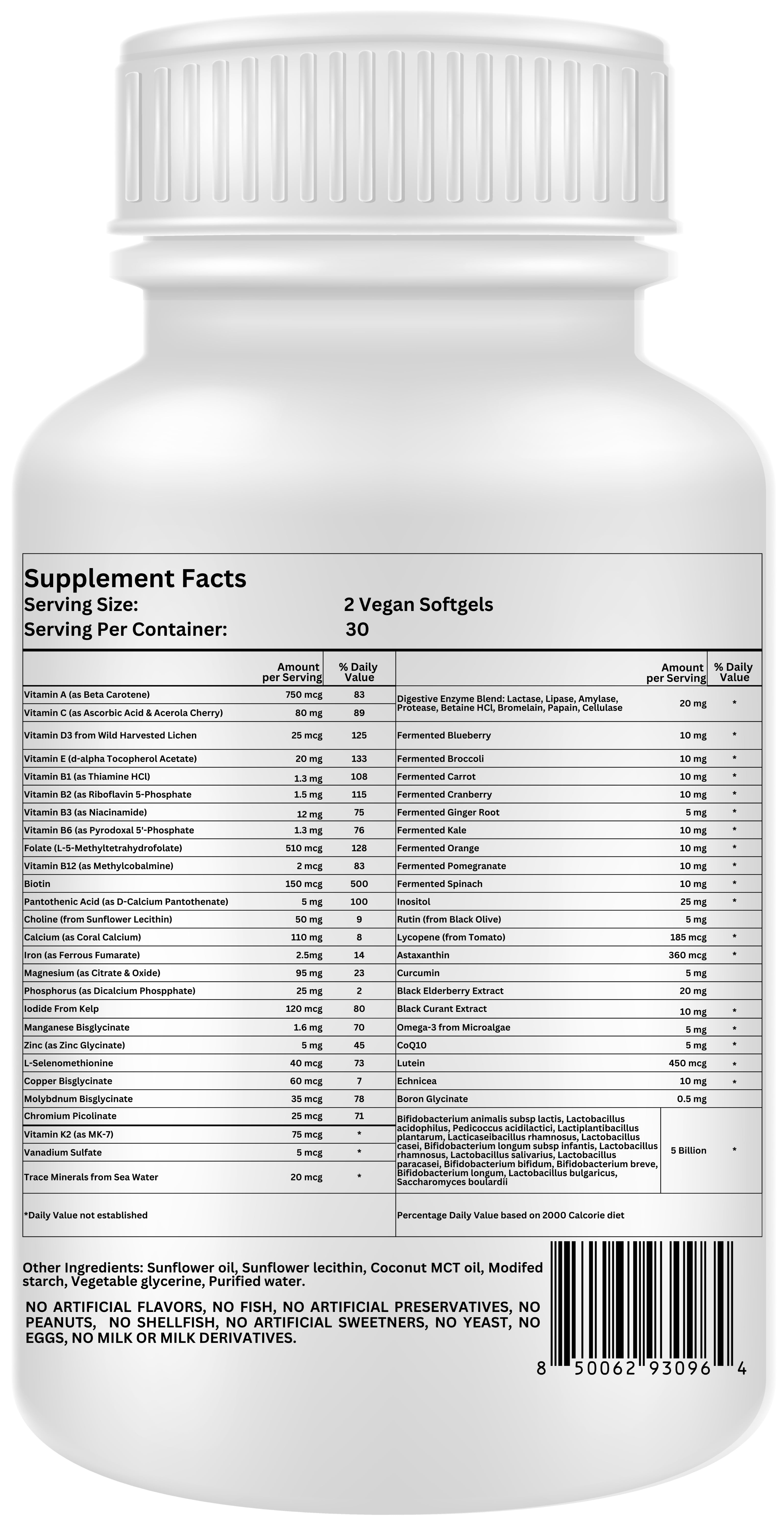 Nikoni Teen Girl Multivitamin & Mineral Vegan Softgels Enhanced Absorption Formula 60 Count