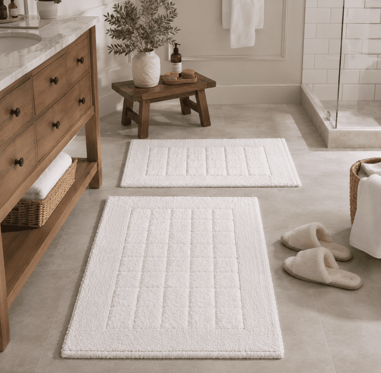 Safavieh Bennett Modern Striped White Cotton Bath Rug, 1'-8" x 2'-8" (Set of 2)