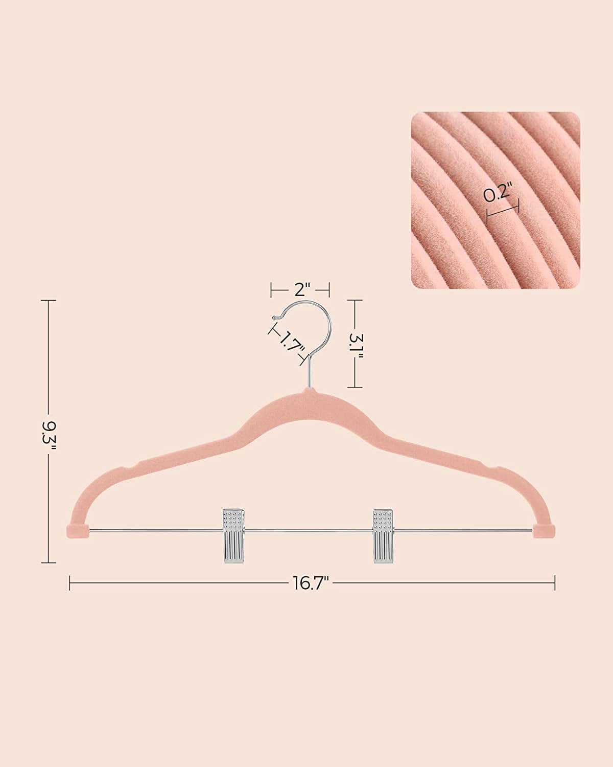 MIZGI Premium Velvet Pants Hangers with Clips (Pack of 20) Slim Skirt  Hangers- Non Slip Felt Outfit Dress Hangers Blush Pink - C