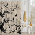 thumbnail image 3 of Shower Curtain Flower Branch Silhouette Shower Curtains for Bathroom Decor, Waterproof Polyester Shower Curtain Set with Hooks, Extra Long 72" x 84" Chinese Ink Painting Linen Texture, 3 of 9