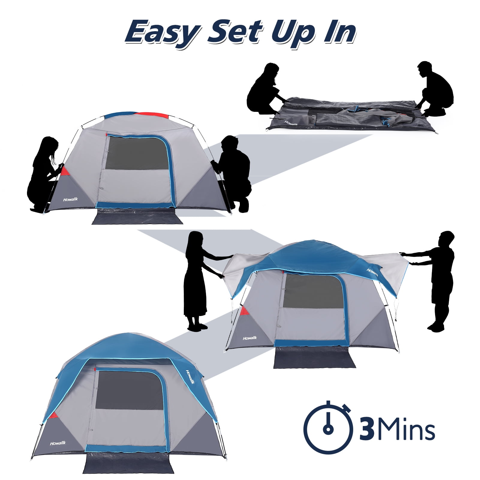 Camping Tent, Tent for Camping, Easy Set up Camping Tent 4 Person and 6 Person for Hiking Backpacking Traveling Outdoor, Light Blue, 2.8ft (L) x 7ft (W) x 58in（H)