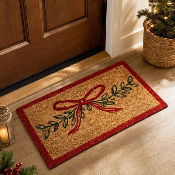 Merry Christmas Door Mat Outdoor Coir Welcome Mats, Christmas Decoration Thickened Non-Slip Doormat, 30"x18" Holiday Home Decor for Entryway/Front Door
