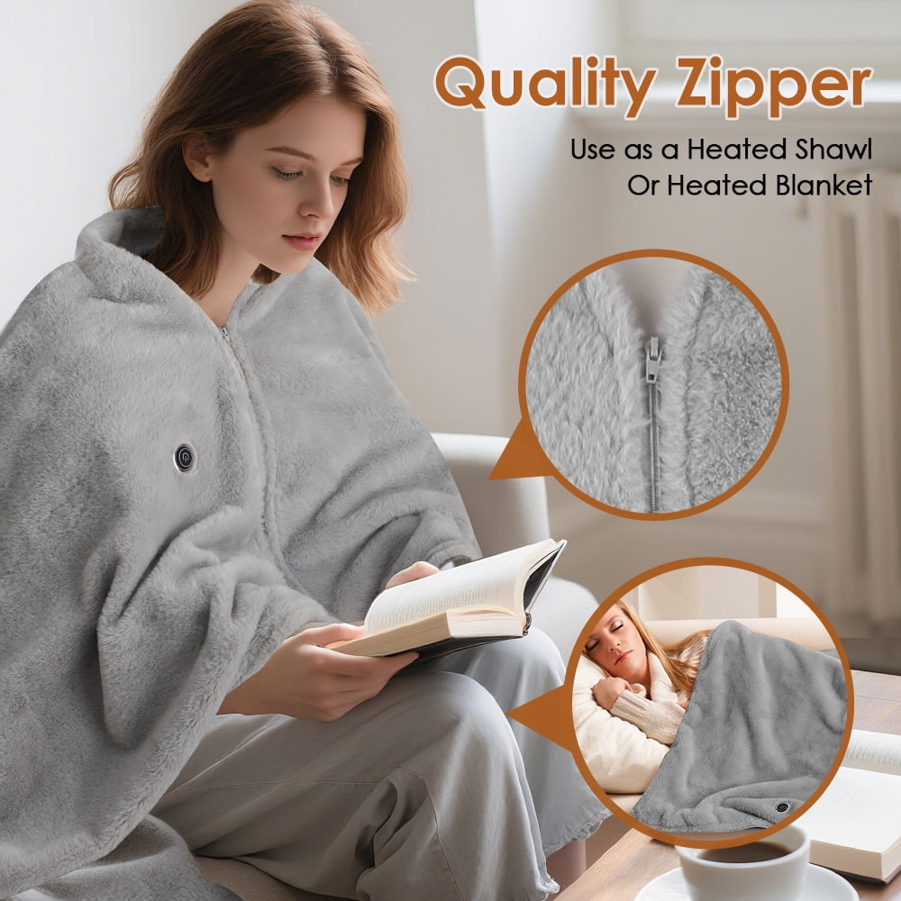 Heated Blanket Shawl, Cordless Wearable Heated Blanket, USB Heating Throw Shawls Portable Electric Blanket with 3 Heating Levels Large 58" x 33" for Home Outdoor(Power Bank is Not Included)