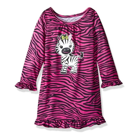 Komar Kids Girls' Nightgown Zebra Evening Gown Long Sleeve Night Shirt, Pink, Size: 3T