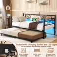 thumbnail image 3 of Homieasy Daybed with Trundle Bed, Twin Size Day Bed with Power Outlets and USB Ports, with Iron Art Headboard, Sturdy Metal Frame, 660 LBS Capacity, for Guest Room/Living Room/Bed Room, Black, 3 of 7