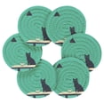thumbnail image 7 of Yayeee 6 PCS Drink Coasters with Holder Set Woven Absorbent Round Tabletop Hot Pad, Green Cat, 7 of 7