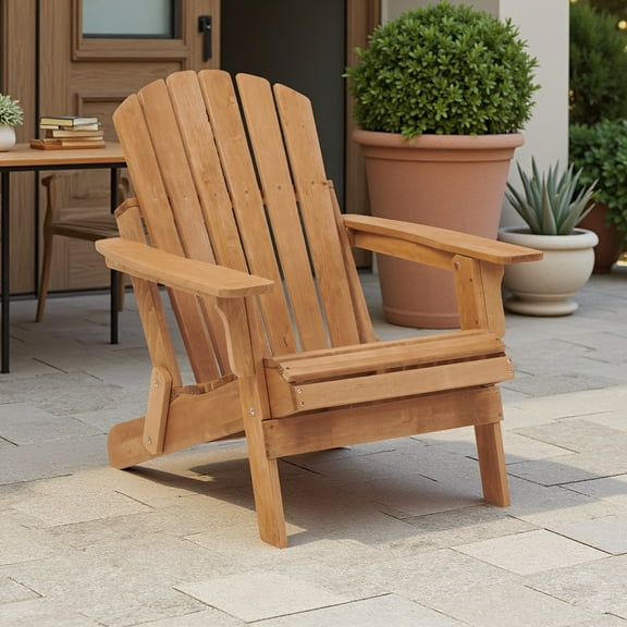 Folding Adirondack Chair, Solid Hemlock Wood Patio Seat for Garden, Pool & Firepit