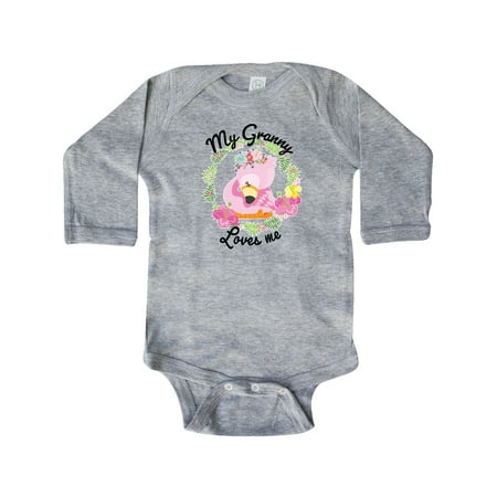 

Inktastic Baby Flamingo My Granny Loves Me with Flower Wreath Gift Baby Boy or Baby Girl Long Sleeve Bodysuit
