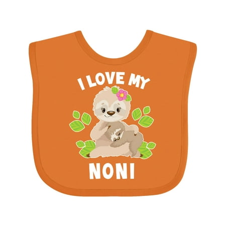 

Inktastic Cute Sloth I Love My Noni with Green Leaves Gift Baby Boy or Baby Girl Bib