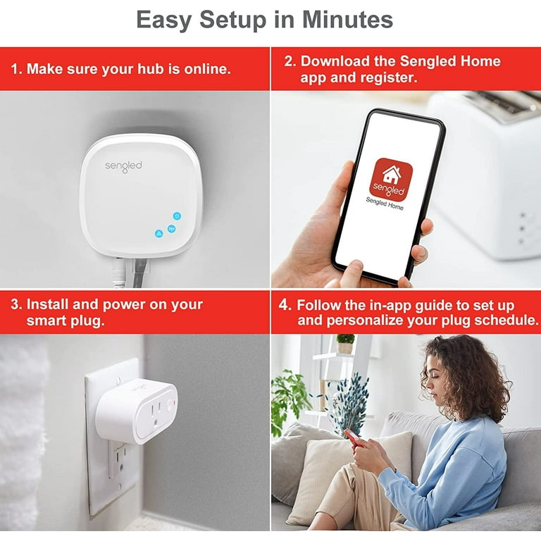 Sengled Smart Plugs, Hub Required, Works with SmartThings and  Echo  with Built-in Hub, Voice Control with and Google Home, 15Amp Smart Socket,  Work as Zigbee Repeater, ETL Listed, 2 Pack 