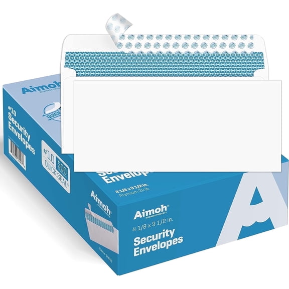 Aimoh Self-Seal #10 Security Envelopes, Windowless Mailing Envelopes, White, 4-1/8" x 9-1/2", 500 Count