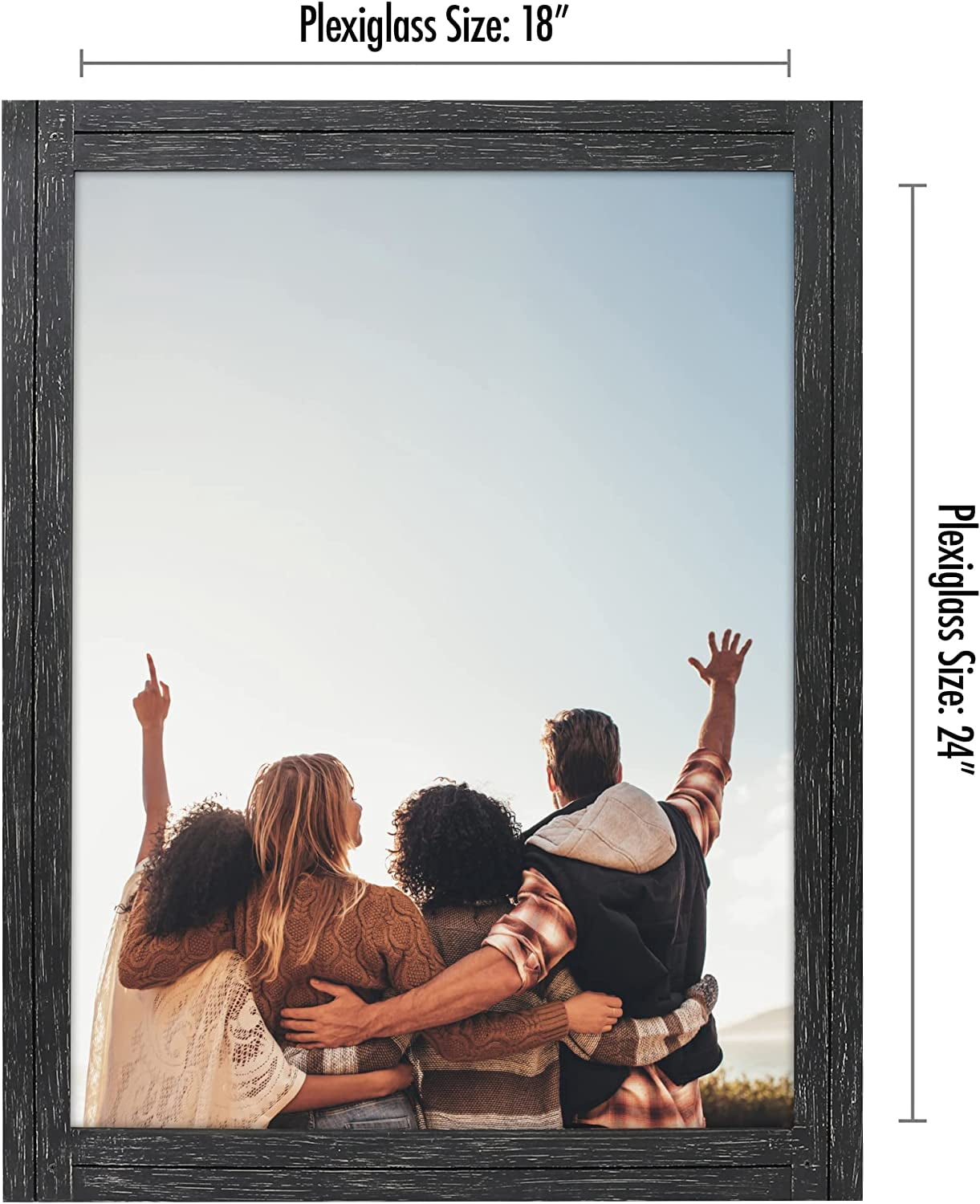 Americanflat 18x24 Rustic Picture Frame in Black with Textured Wood and Plexiglass - Horizontal and Vertical Formats for Wall
