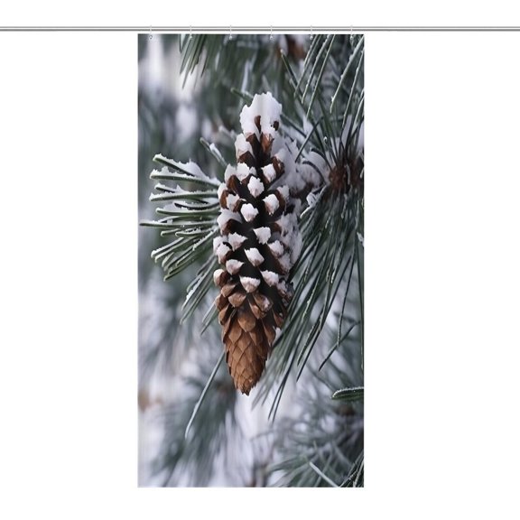 RKSupls Waterproof Shower Curtain, Snow Covered Pine Cone Needles Polyester Shower Curtain with Hooks for Chic Elegant Home Bathtub Bathroom Decor Washable