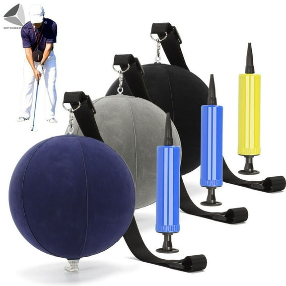 PULLIMORE Golf Swing Trainer Ball, Smart Ball Training Aid Impact Inflatable Balls with Air Pump Adjustable Lanyard Assist for Men Women Beginner, Golfer practing Posture Correction Training (Black)