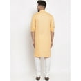 thumbnail image 4 of eloria Men's Traditional Peach-Coloured Red Solid Cotton Blend Long Kurta Pyjama set, 4 of 7