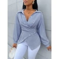 thumbnail image 4 of YATELLE Women's Striped Print Button Front Shirt,Asymmetrical Hem ,Batwing Sleeve,Wrap Blouse,Fall Outfits,Long Sleeve,Winter Clothing,Elegant,Daily Commuting,Going Our,Casual,Long Sleeve Tops, 4 of 6