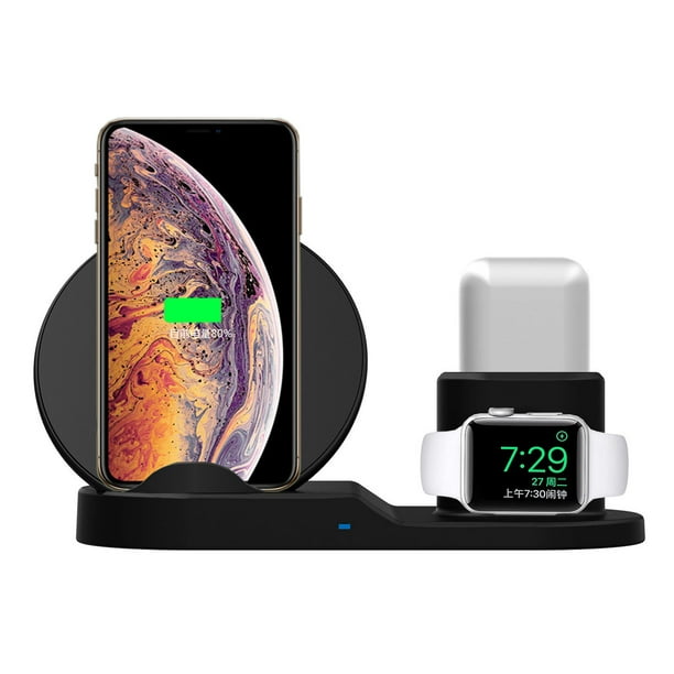 flyde Overveje patrulje 3 IN 1 Wireless Fast Charger Charging Pad Stand for Apple Watch 4/3/2/1 &  forAirpods - Qi Wireless Charging Station Dock for iPhone 11 Pro X XS Max  XR, for Samsung S9 S8 Note 9 - Walmart.com