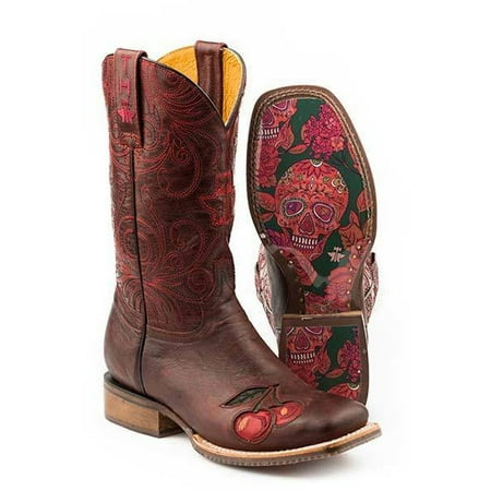 

Women s Tin Haul Mon Cherry Boots With Skull And Roses Sole Handcrafted