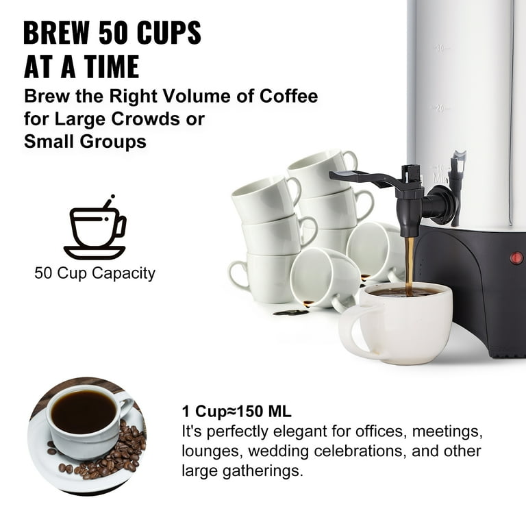 Kffkff Industrial Coffee Pot, 50-Cup Capacity Stainless Steel Coffee Server, 1000w 110v Electric Coffee Brewing Device, Rapid Heating Water Vessel