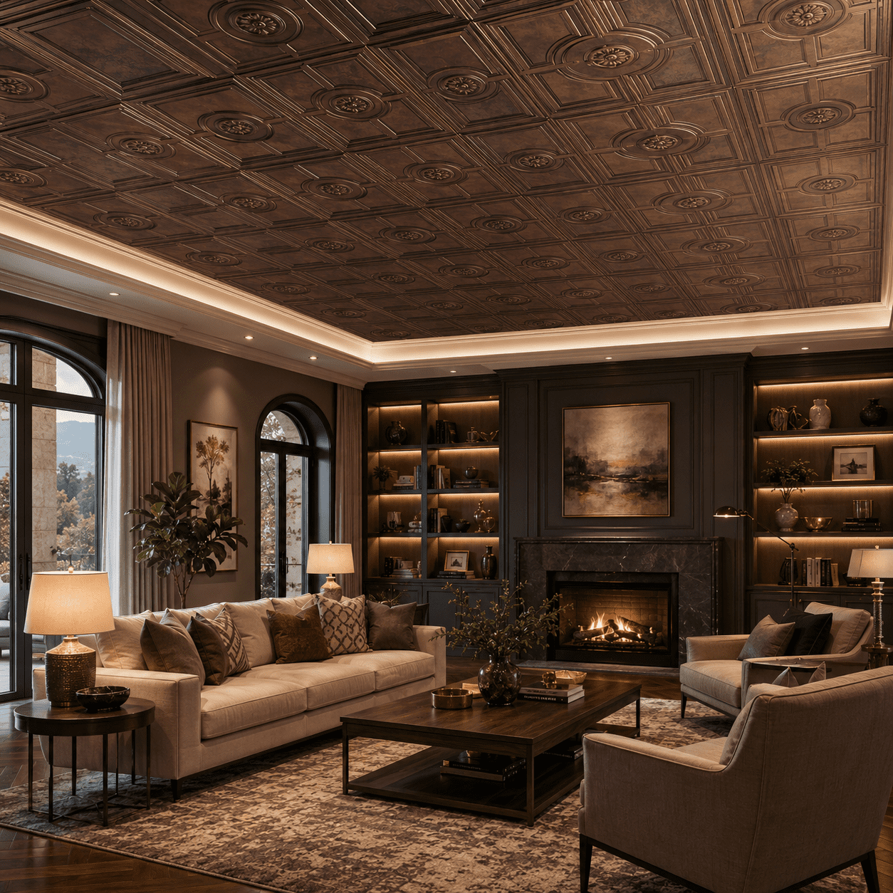 Yeslife 12-Pack Decorative Tiles, 2 x 2 ft, Antique Copper Embossed, Waterproof Drop-in Panels for Ceiling, 48 sq ft