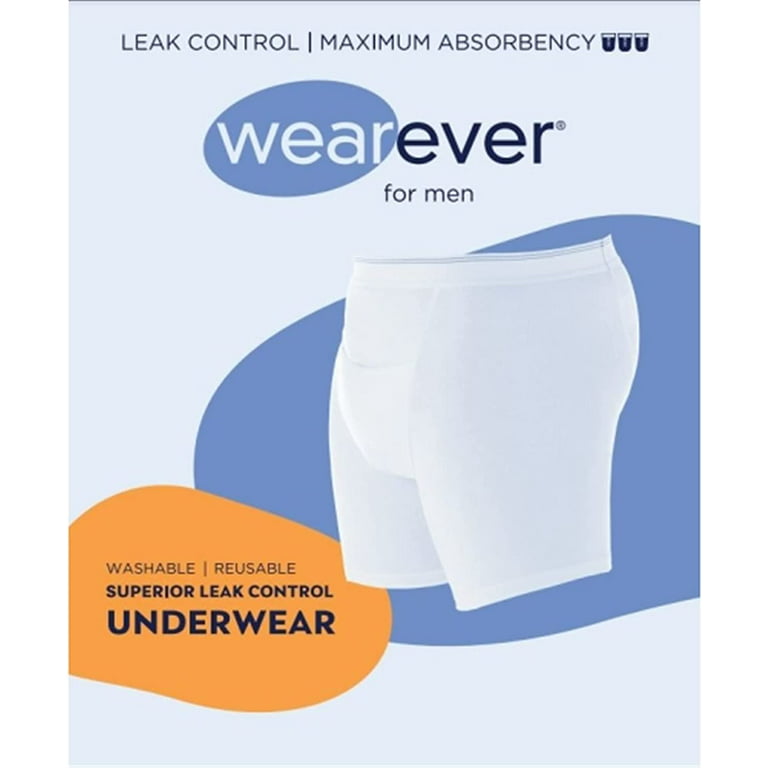 Wearever Men's Incontinence Underwear Washable Boxer Briefs, Maximum  Absorbency 3-Pack 