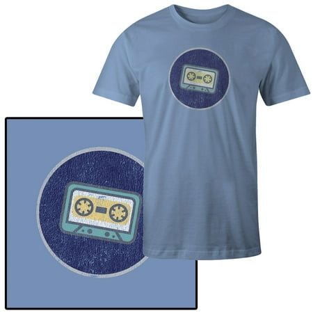 Taupe Marble - Men's Vector Illustration of a Cassette Tape on Blue T-Shirt