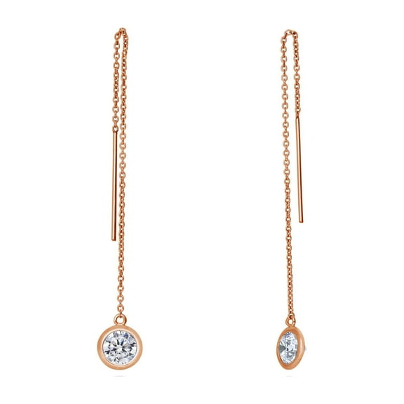 BERRICLE Sterling Silver Cubic Zirconia CZ Fashion Threader Earrings for Women, Rose Gold Flashed