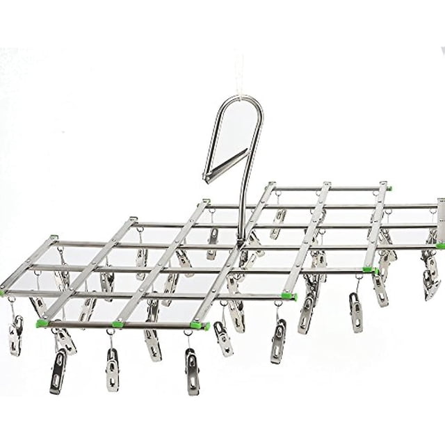 Tendedero para ropa TANGJMXG 35 clavijas Percha de Acero inoxidable a prueba de óxido plegable Plata
