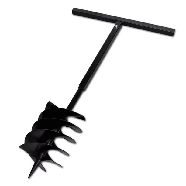 Ground Drill Handle Auger Bit 7.87" Black Three Spirals Steel Augers