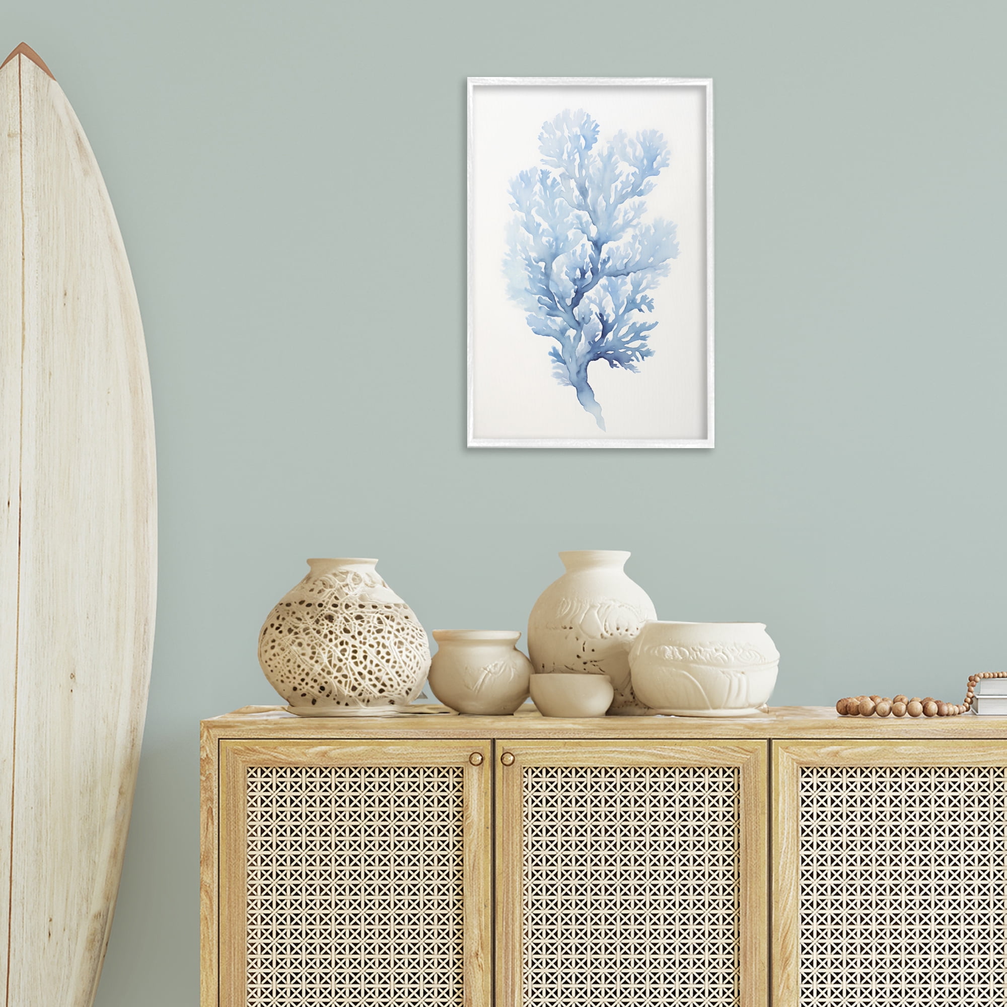 Stupell Industries Indigo Coral Shape Animals & Insects Painting White Framed Art Print Wall Art, 16 x 24