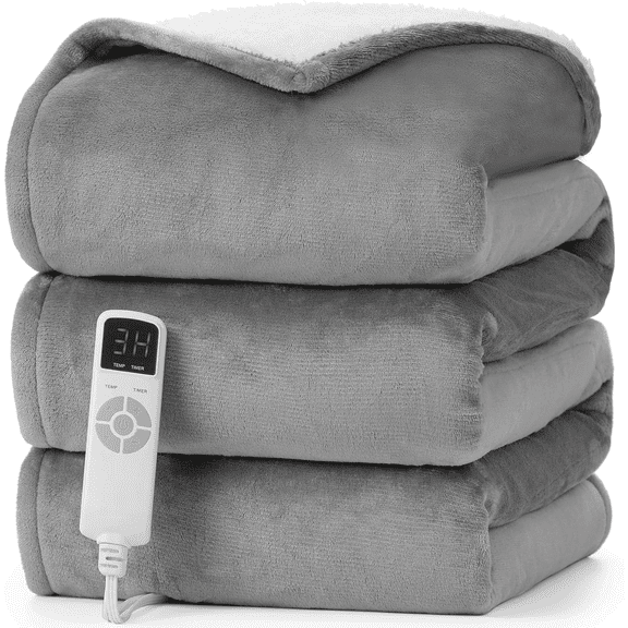 Heated Blanket Electric Throw - Heating Blanket with 9 Heating Levels & 10 Hours Auto Off, Soft Cozy Sherpa Washable Throw with Fast Heating, 50 x 60 Inches