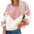 thumbnail image 1 of IROINID Chandail pour Femmes Col Rond Chandail Bloc de Couleur Ample Longueur Courte Manches Longues Tricot, 1 of 6