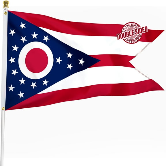 State Flag of Ohio 3x5 ft, 3 Ply Double Sided Polyester Ohio- OH Flag with Vibrant Print/4 Rows Hemming/Brass Grommets