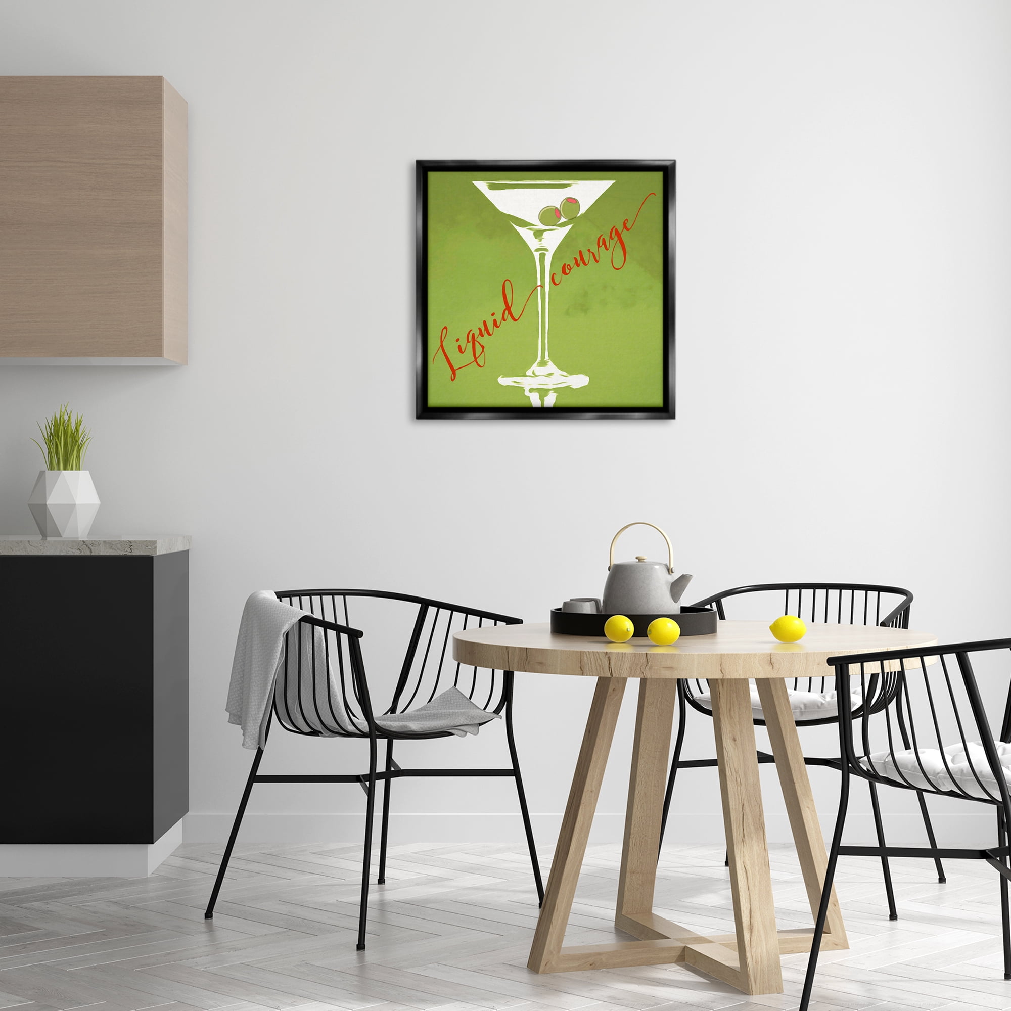 Stupell Industries Liquid Courage Sassy Martini Food & Beverage Painting Black Floater Framed Canvas Art Print Wall Art, 25 x 25