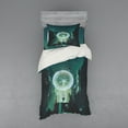 thumbnail image 2 of Ambesonne Cartoon Bedding Set 4 Pcs, Dark Magic Fiction City, Queen, Teal Black, 2 of 3